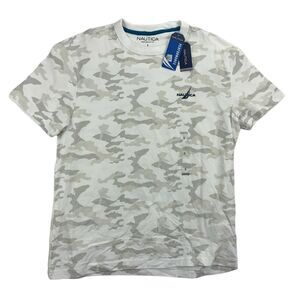 Nautica Mens Camo Crewneck Logo Short Sleeve T-Shirt White S